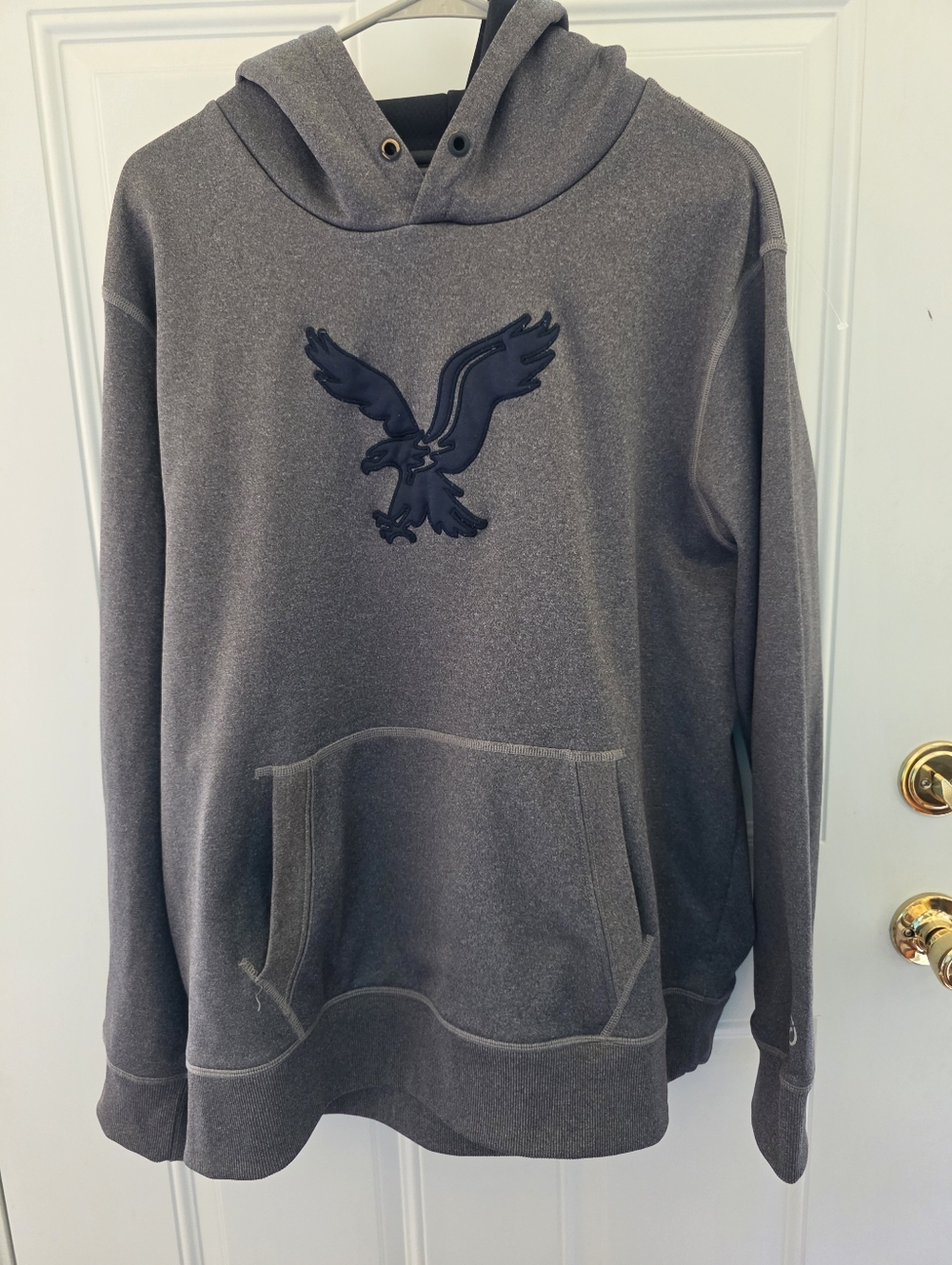 American Eagle Outfitters Dark Gray Hoodie with Navy Eagle Patch Size XXL
